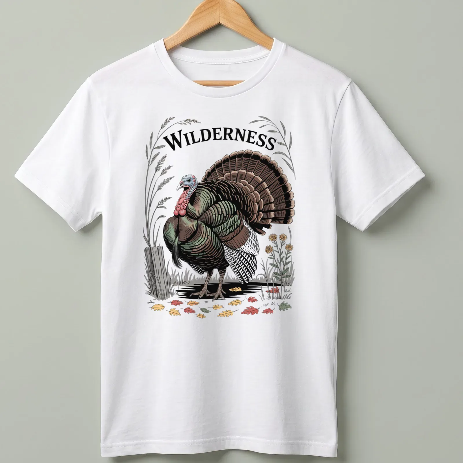 Vintage badge design featuring a wild turkey and the word 'WILDERNESS' — printed on a unisex t-shirt
